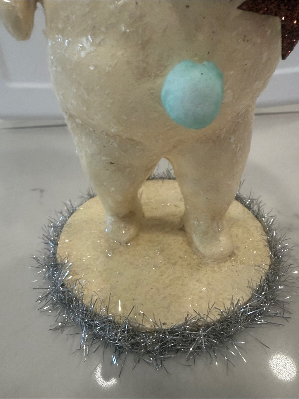 Handcrafted Cream Snowman Figurine with Mint Accents and Hat by Bethany Lowe - Picture 4 of 7
